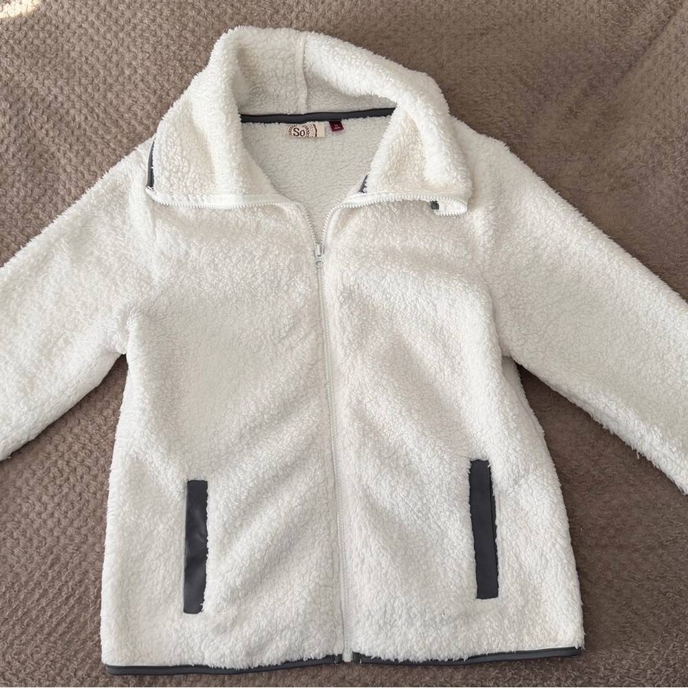 SO White Fleece Jacket with Black Trim